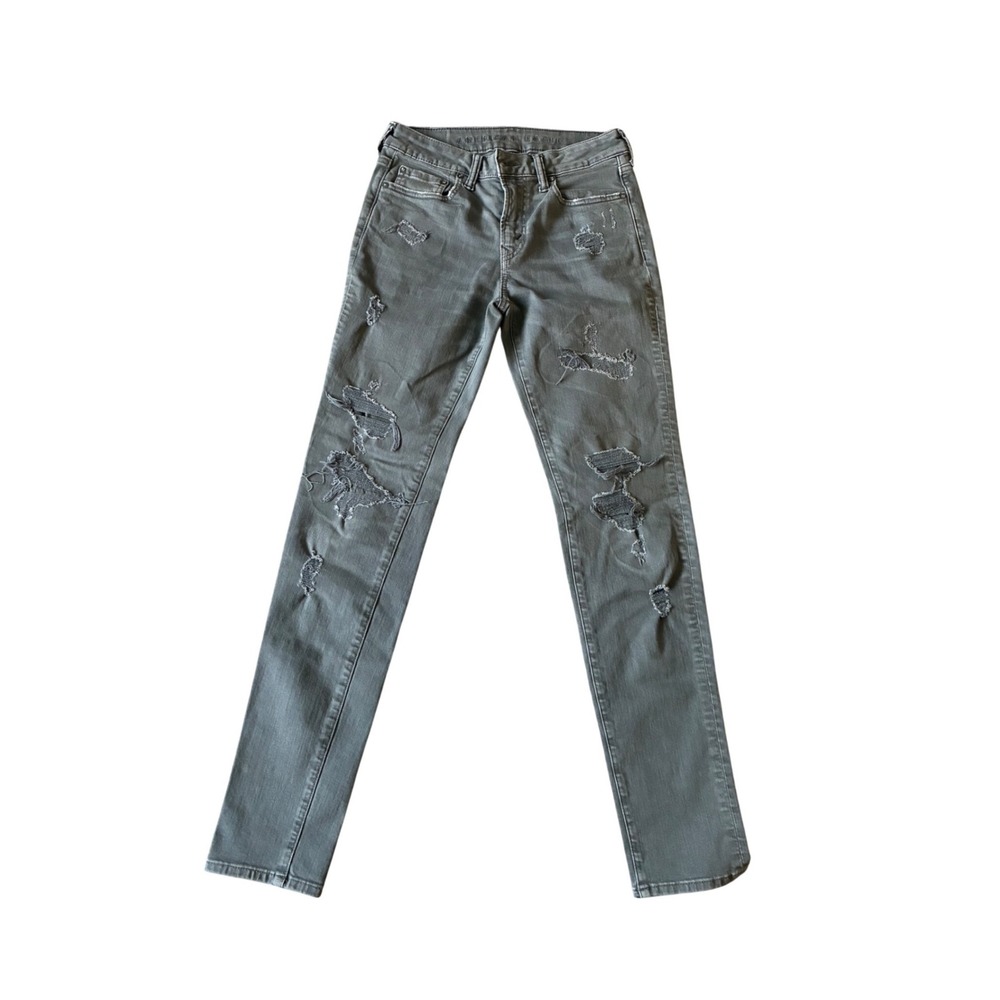 American Eagle Airflex+ Gray Distressed Skinny Jeans 29x34 Ripped Denim
